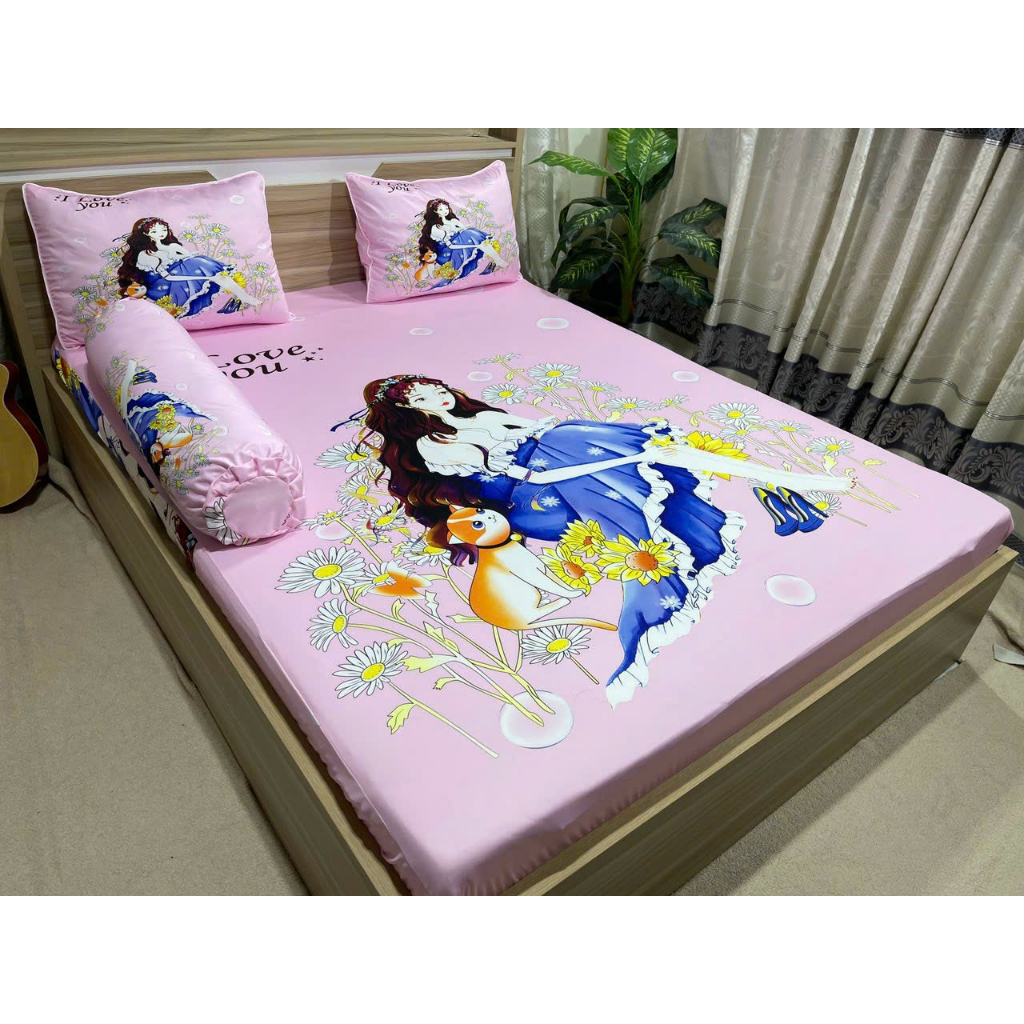 Bộ Drap Thun Ý 5D in Hình Thỏ