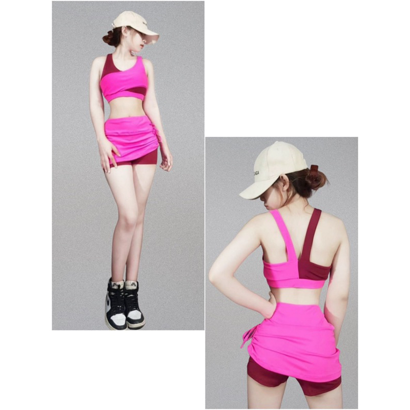 Set đồ tập BN STORE phối màu áo bra kèm quần váy rút dây sườn