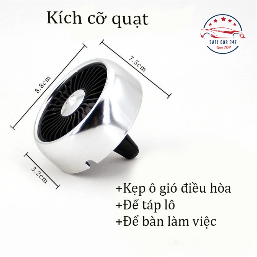 Quạt Mini Ô Tô , Quạt Gắn cửa gió điều hòa ô tô , quạt kẹp cửa gió máy lạnh xe hơi ,gắn taplo với 3 tốc độ Có Đèn Led