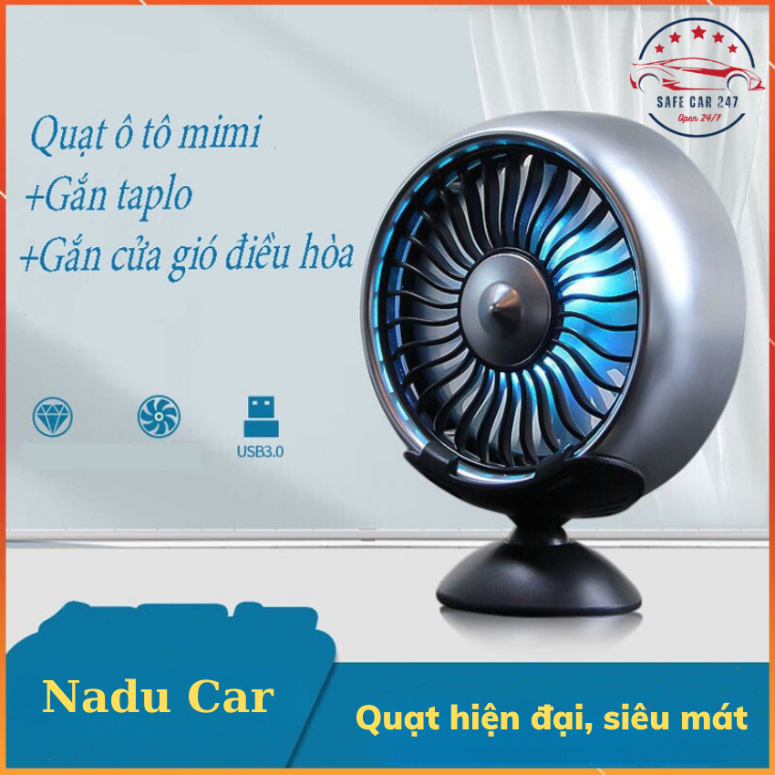 Quạt Mini Ô Tô , Quạt Gắn cửa gió điều hòa ô tô , quạt kẹp cửa gió máy lạnh xe hơi ,gắn taplo với 3 tốc độ Có Đèn Led