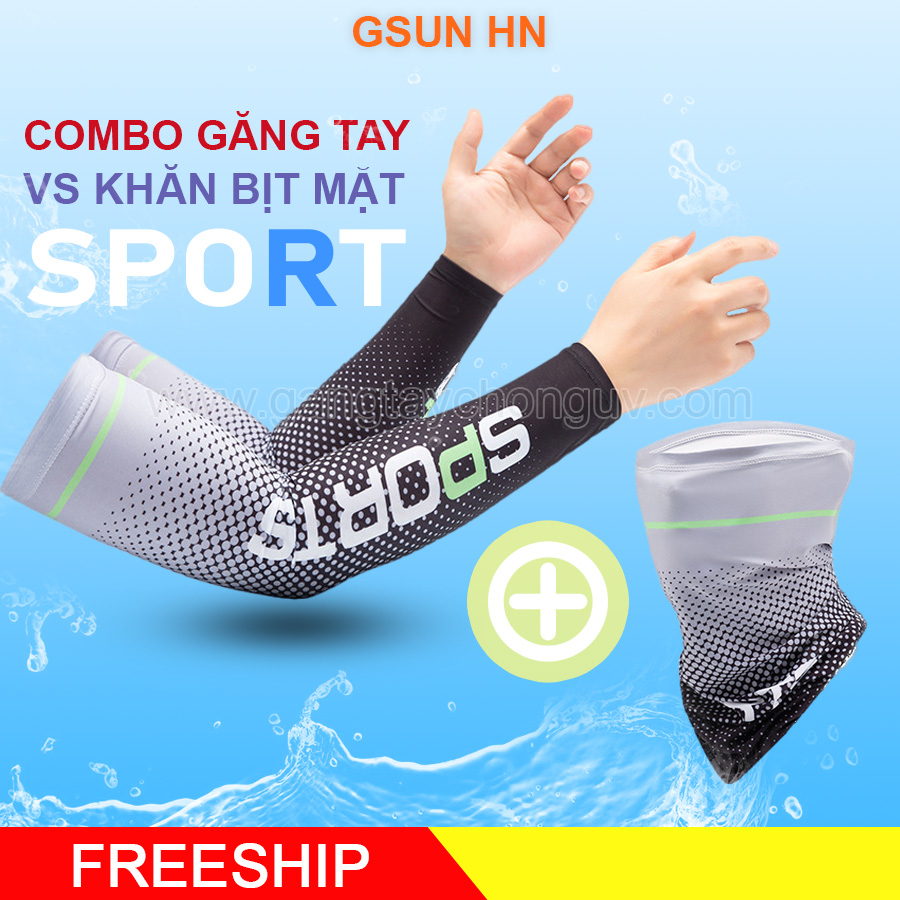 COMBO Găng tay và khăn bịt mặt chống nắng thể thao SPORT vải lụa băng co giãn, thoáng khí, không bai xù, size 65-85kg