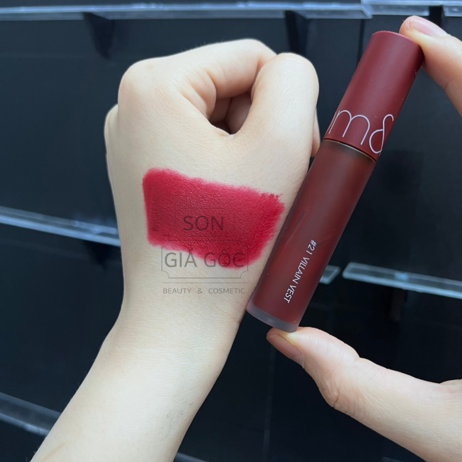 Son Romand Zero 21 màu đỏ đỏ trầm cổ điển (son kem lì Romand Zero Velvet Tint)