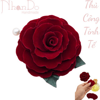 Hoa cài áo Thủ công cao cấp Trâm cài áo Handmade Hoa hồng nhung - Màu Đỏ đô đk khoảng 8,5cm