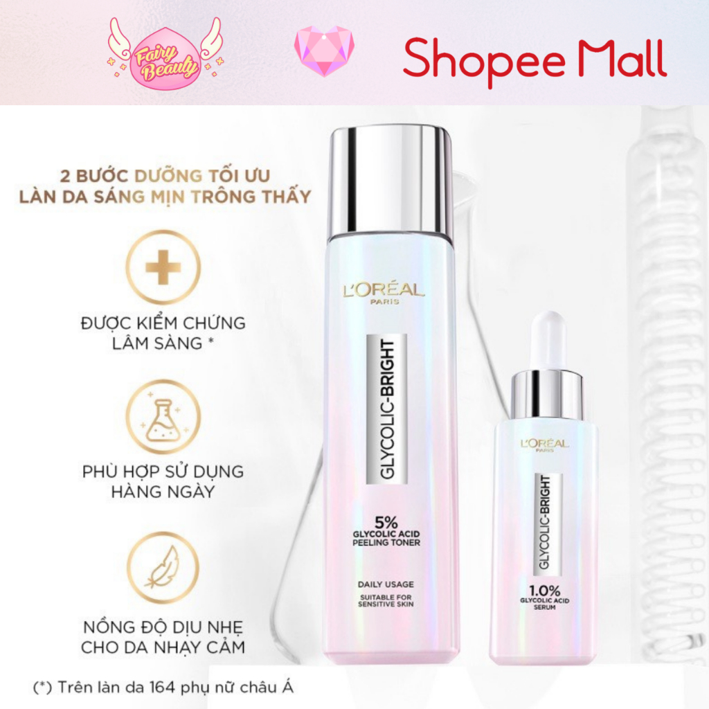 [L'OREAL PARIS] Toner Chứa AHA Giúp Tái Tạo Và  Làm Sáng Da Tối Ưu Glycolic - Bright Glowing Peeling Toner 128ml