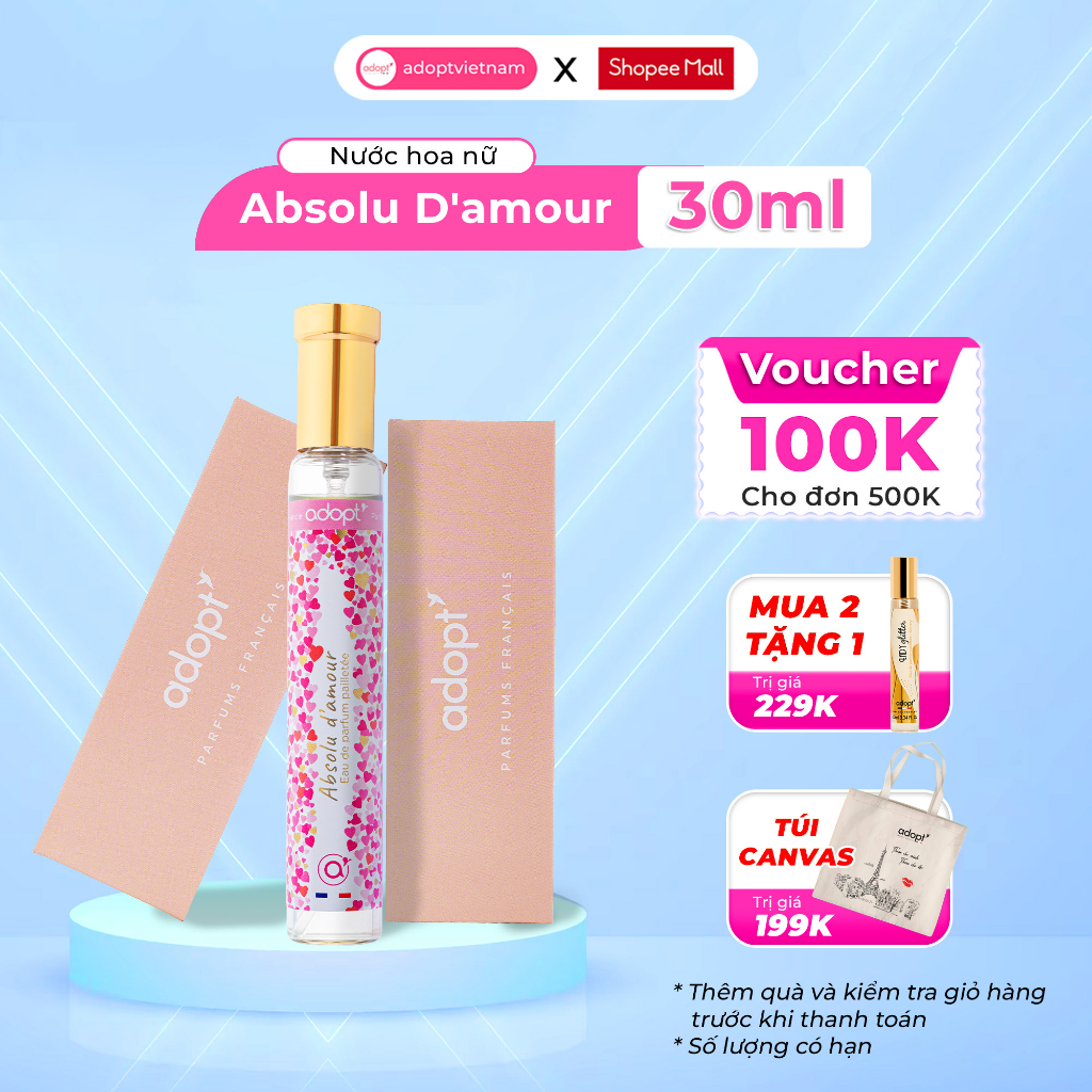 Nước hoa nữ  Adopt Absolu D'amour tinh dầu thơm chính hãng Pháp lưu hương tới 12 tiếng hương hoa hồng lãng mãn ngọt ngào