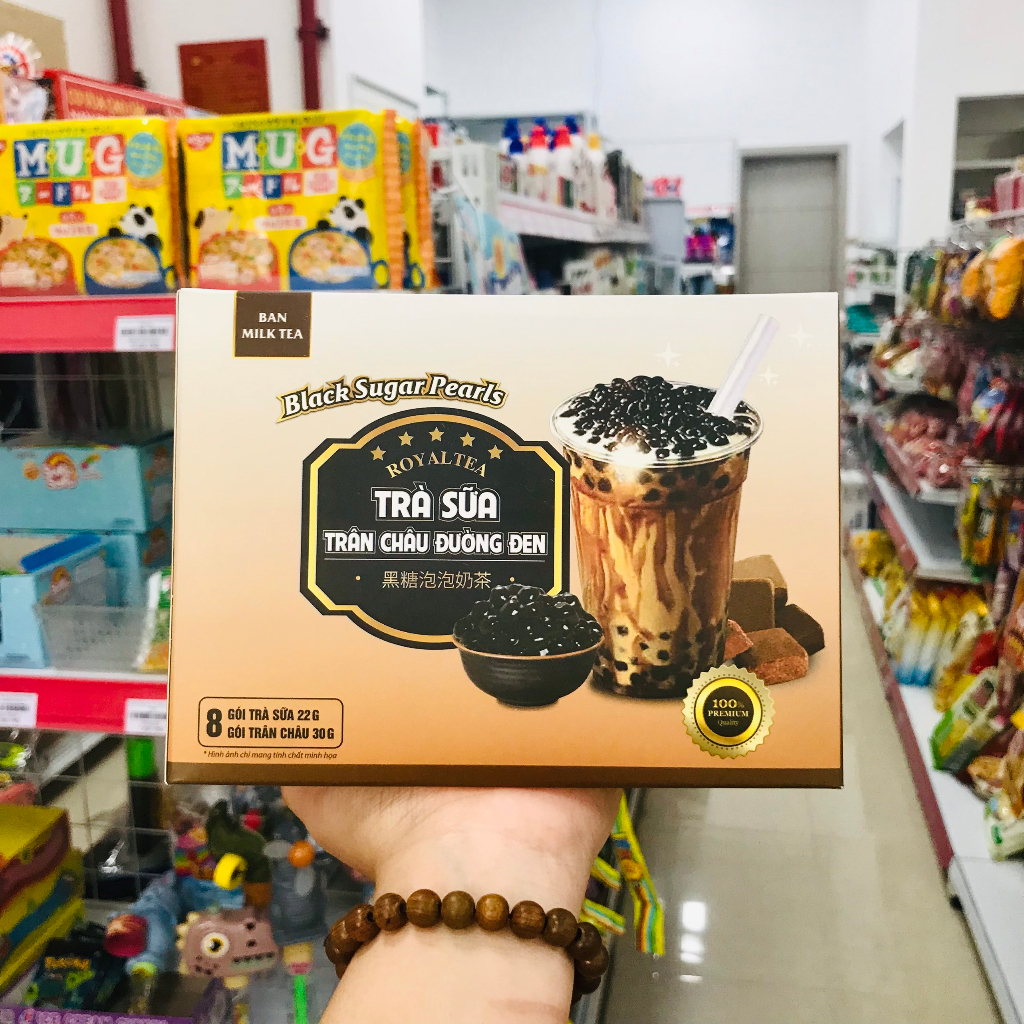 Trà sữa Royal Tea trân châu đường đen / Ô long nướng hộp 8 gói