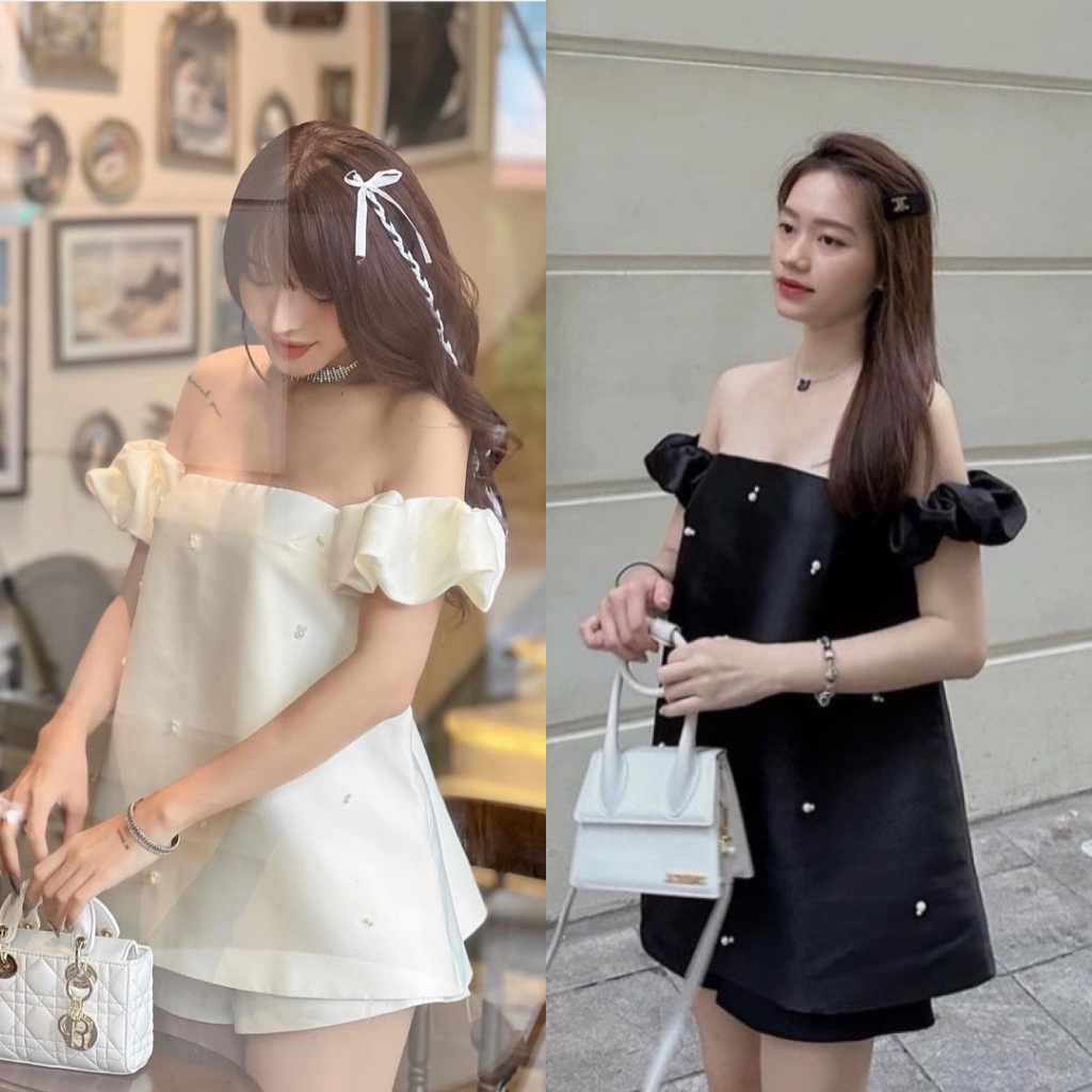 SET ÁO BẸT VAI ĐÍNH NGỌC KÈM SHORT (KÈM VIDEO HÌNH THẬT)