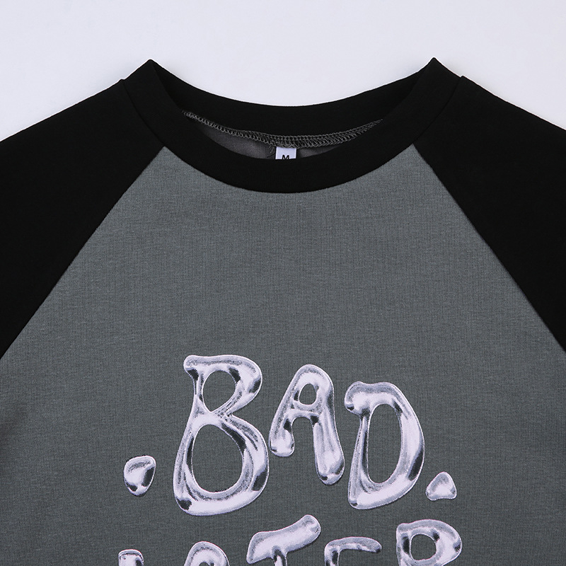 Croptop Raglan Phối Màu Trendy "Bad Later", Áo Tay Ngắn Thun Ôm Body