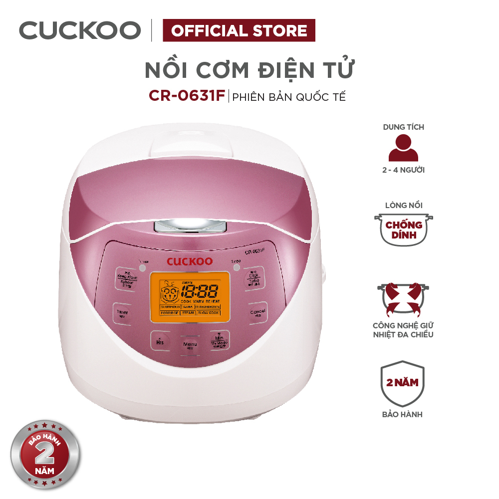 Nồi cơm điện tử Cuckoo 1L CR-0631F ( màu hồng) - Lòng nồi chống dính, nhiều chế độ nấu ăn - Chất lượng Hàn Quốc