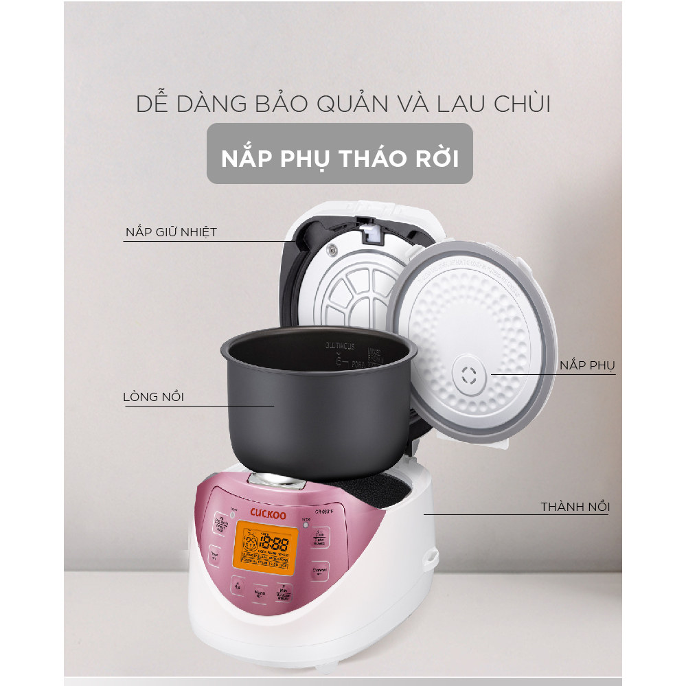 Nồi cơm điện tử Cuckoo 1L CR-0631F ( màu hồng) - Lòng nồi chống dính, nhiều chế độ nấu ăn - Chất lượng Hàn Quốc