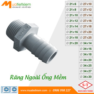 Răng ngoài ống mềm pvc, răng phi 21, 27, 34, đuôi chuột phi 6, 8, 10, 12, 14, 16, 18, 20, 25, 27, 30