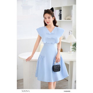 Đầm xòe xanh pastel thiết kế tay cánh bướm phối nơ tiểu thư YOONA - YH9X093