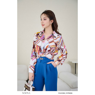 Áo sơ mi chiffon dài tay xoắn eo họa tiết sắc màu YOONA - YH4C266