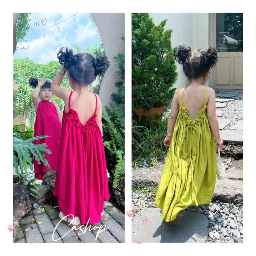 Váy maxi mềm mại nhúm sau lưng thời trang bé gái (8-30kg) - VA59