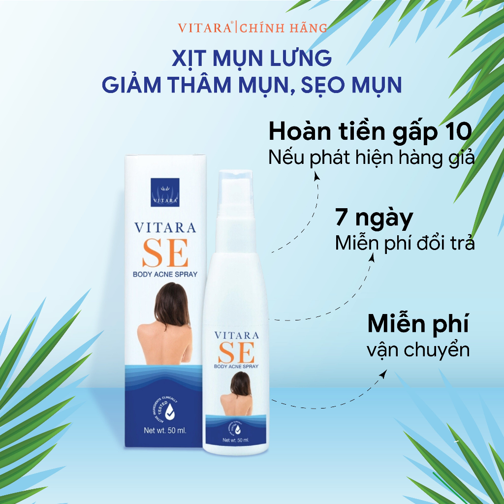 Xịt mụn lưng Vitara SE Body Acne Spray giảm mụn lưng, ngực, viêm nang lông giảm mụn mờ thâm sáng da 50ml chính hãng Thái