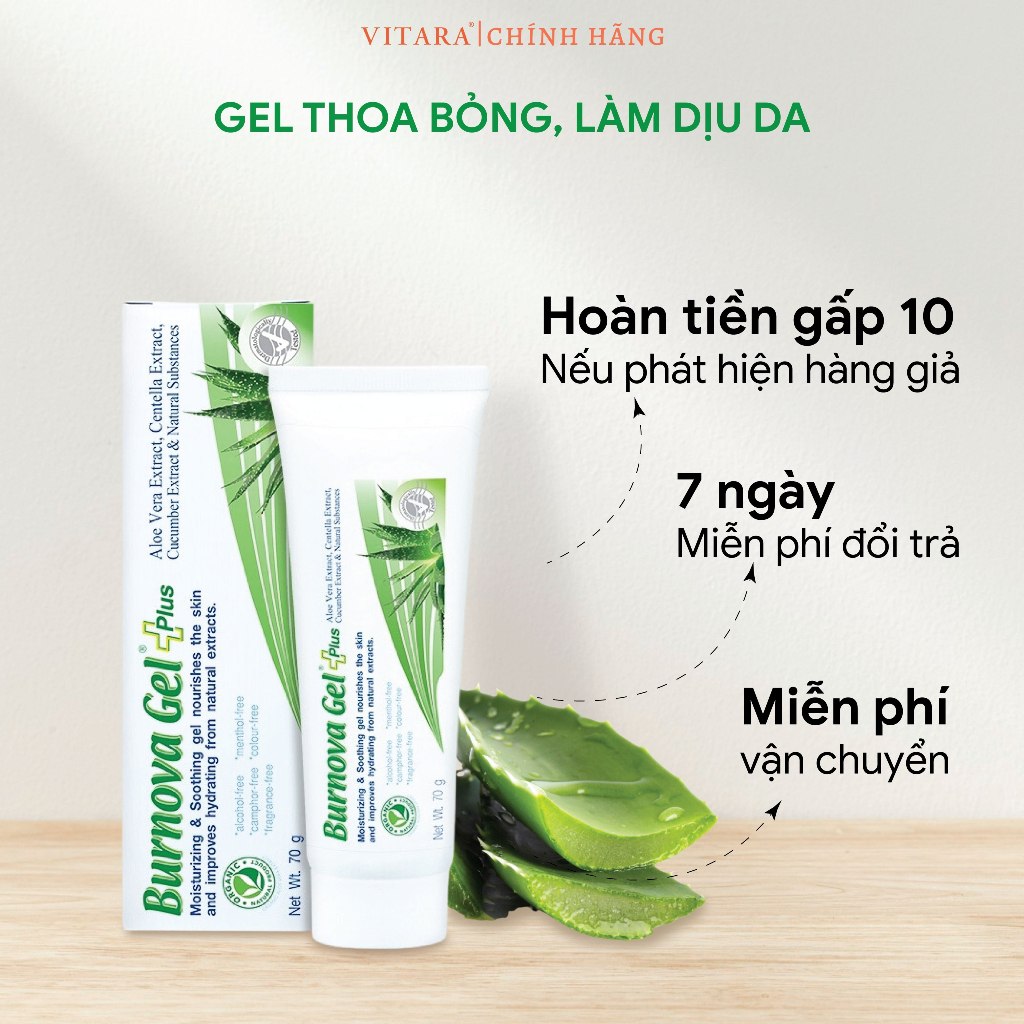 Gel thoa bỏng Vitara Burnova Gel Plus tái tạo da sau bỏng, sau laser, làm lành vết thương, vết thương mụn 25g, 50g, 70g