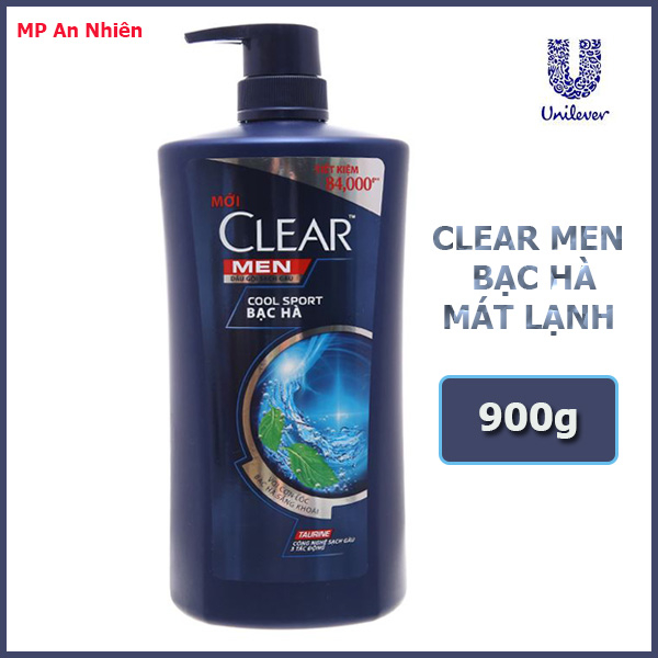 Dầu gội Clear men bạc hà 900g xóa sạch nổi lo về gàu cho nam giới.