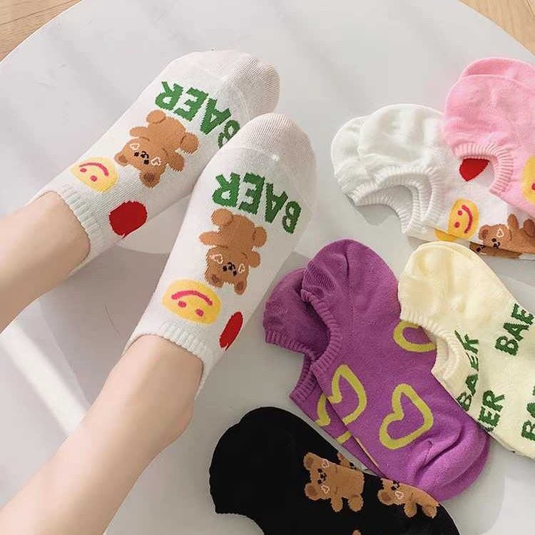 Tất Vớ Thuyền Chống Trượt, Tụt Gót Hình Hoa Quả Trái Cây Hoạt Hình Mặt Cười Cute Cartoon Socks