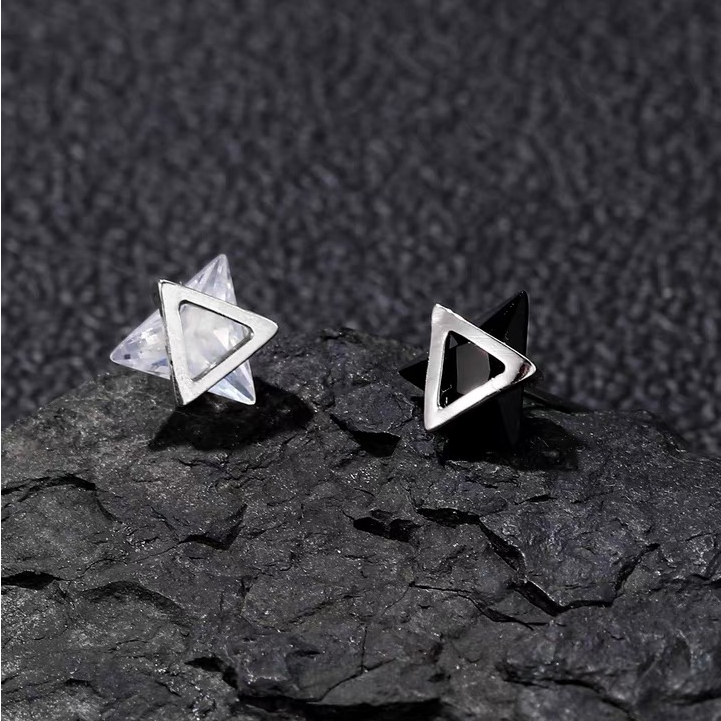 Khuyên tai nam bạc 925 mặt tam giác đá cá tính, độc đáo, unisex  | TRANG SỨC BẠC ACCESSORIES