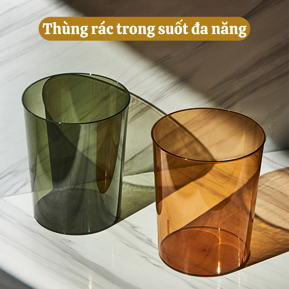 Thùng đựng rác trong suốt đơn giản sang trọng, xô trong suốt đa năng cắm hoa, đựng đồ.