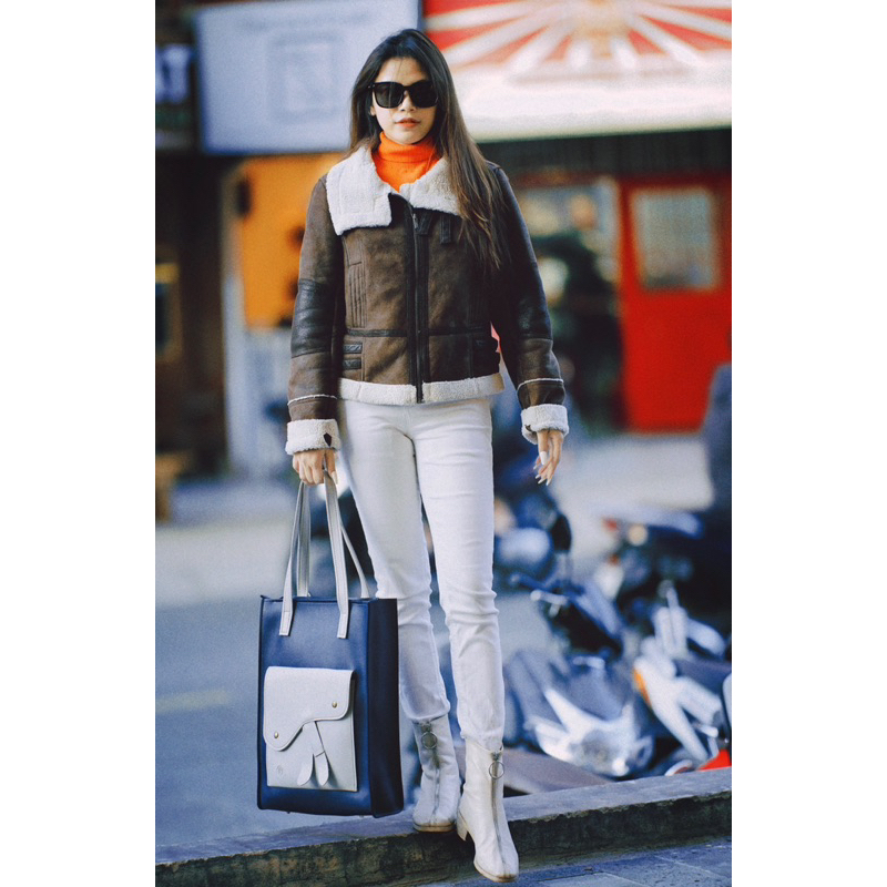 Túi da KHÔISTORE | Horse Saddle_Túi tote balo đeo chéo đa năng_Túi thiết kế_Hàng thủ công_Túi laptop_Màu navy phối xám