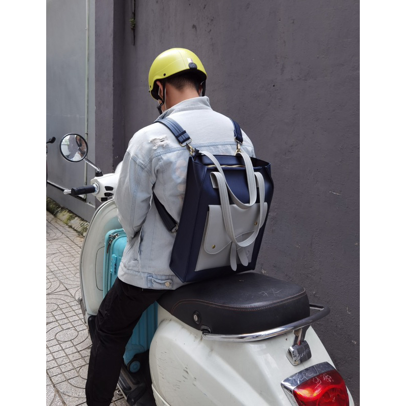 Túi da KHÔISTORE | Horse Saddle_Túi tote balo đeo chéo đa năng_Túi thiết kế_Hàng thủ công_Túi laptop_Màu navy phối xám