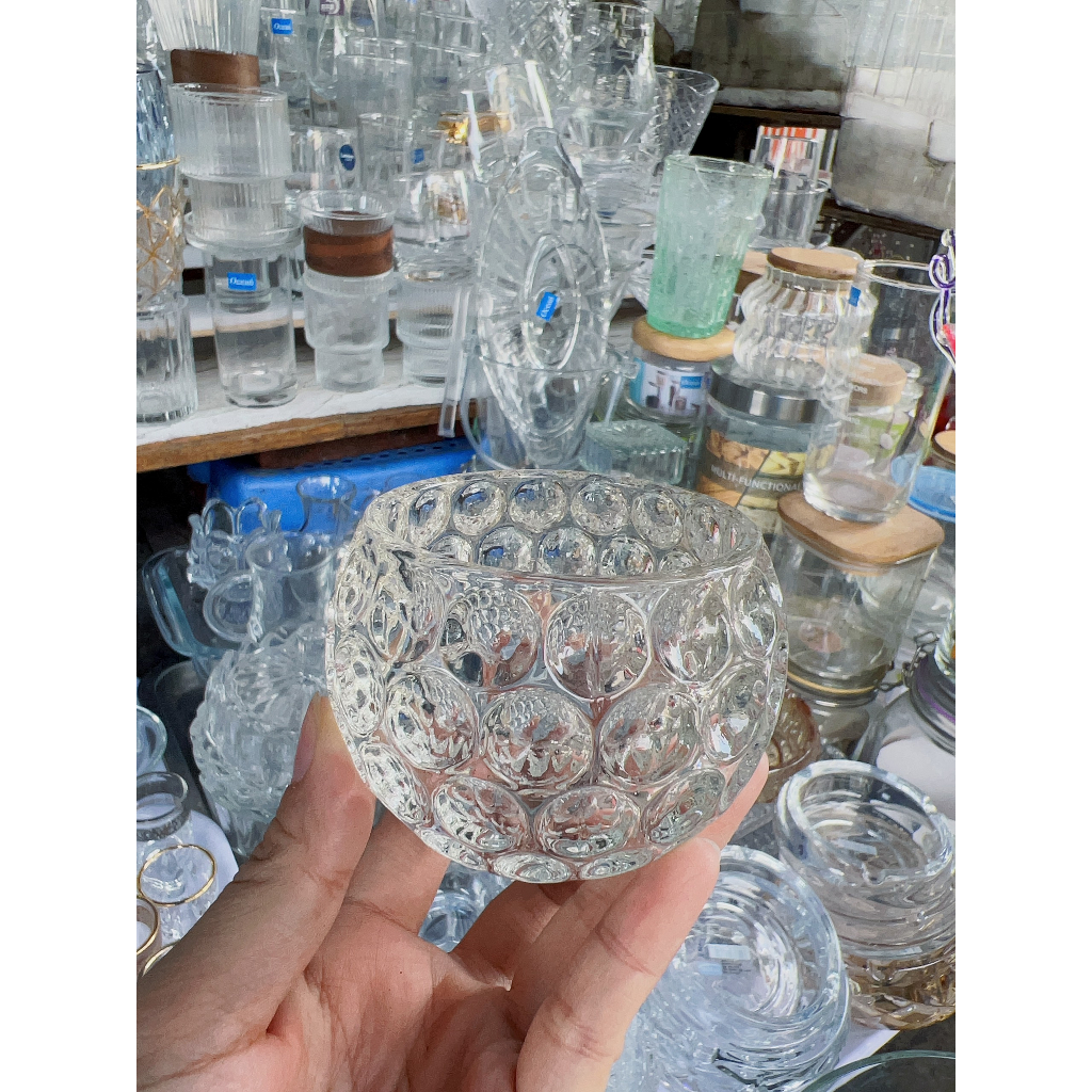 Chân đế nến Thuỷ tinh trắng hình quả bóng bi tròn