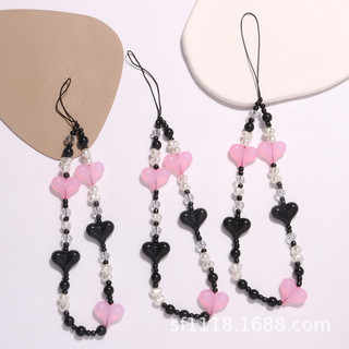 [LIMITED] Dây Móc Handmade Trang Trí Ốp Điện Thoại Black Pink tim hồng đen - Black Pink version
