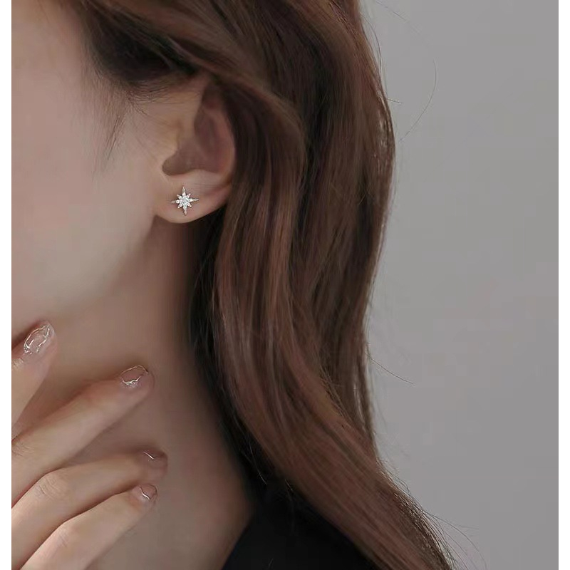 Khuyên tai nữ bạc sao 8 cánh| TRANG SỨC BẠC ACCESSORIES