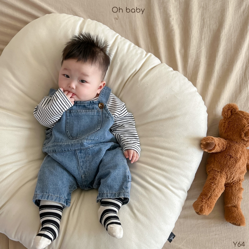 Y64 -Yếm Jeans Dài Trẻ Em, Yếm Bò Dài Túi Ngực, Quần Yếm Demin Cho Bé