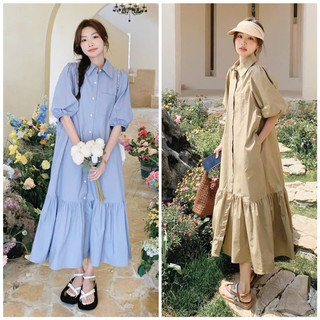Đầm váy freesize sơ mi suông đuôi cá 2 màu