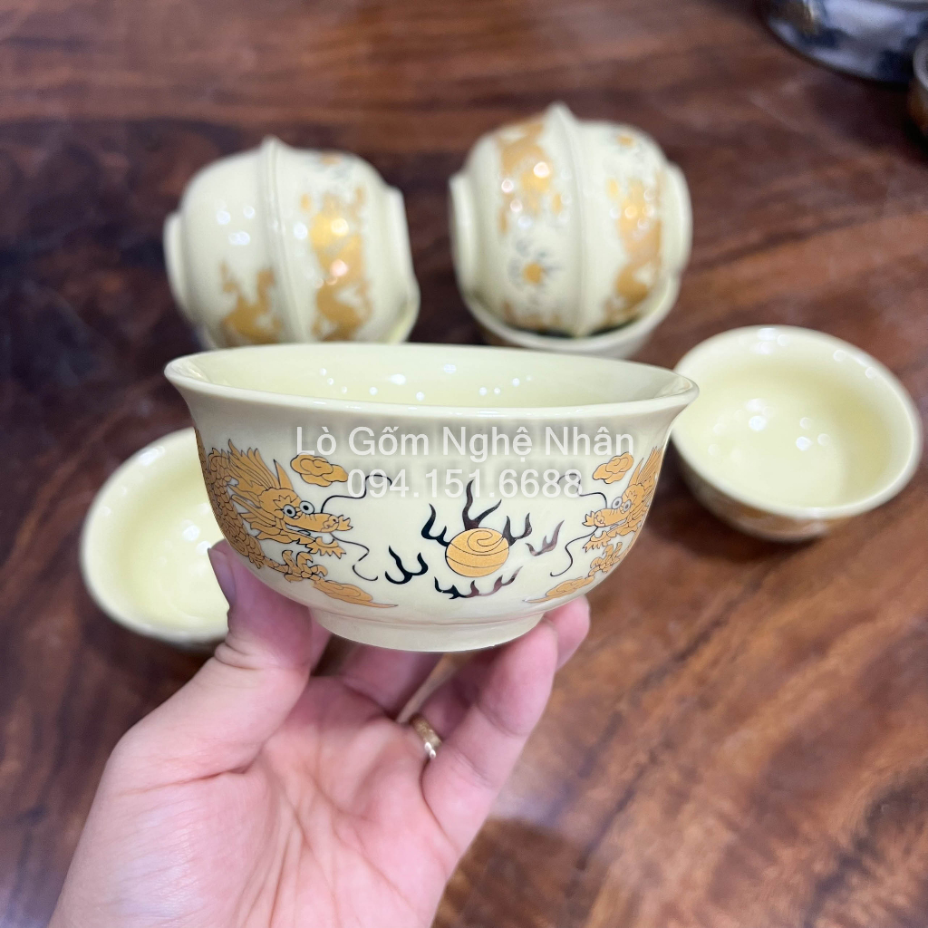 Đồ Thờ Cúng Bát Cúng, Bát Cơm Bàn Thờ Vàng Kim Bát Tràng Cao Cấp Gốm Sứ