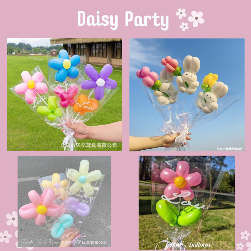 Túi Kiếng Bó Hoa Và Cây Nhựa Cắm Nhân Vật Bong Bóng - Daisy Party