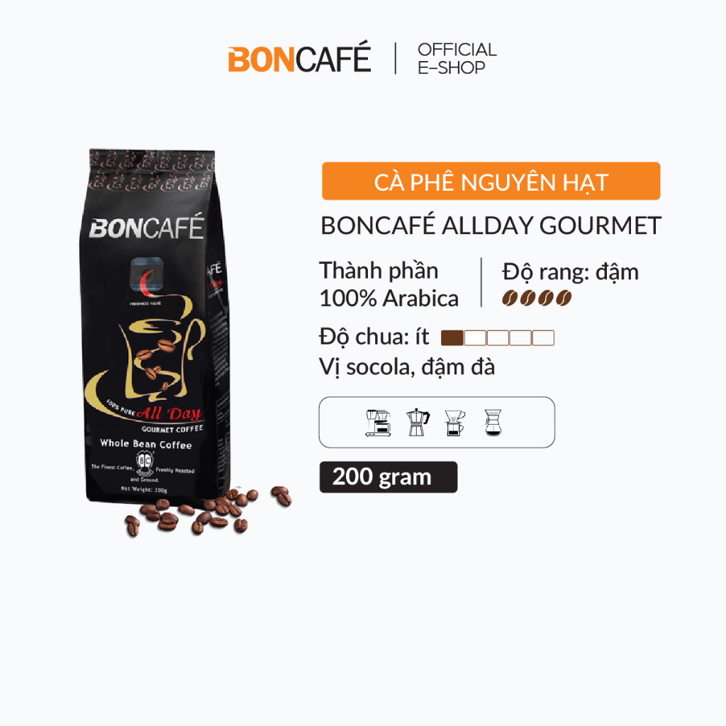 Cà phê Boncafé Gourrmet All day - Nguyên hạt & Rang xay nguyên chất Arabica