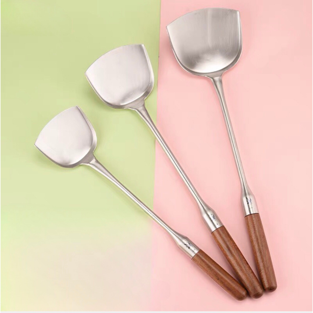 Sạn xào inox cán gỗ cẩm lai nâu 5 kích thước