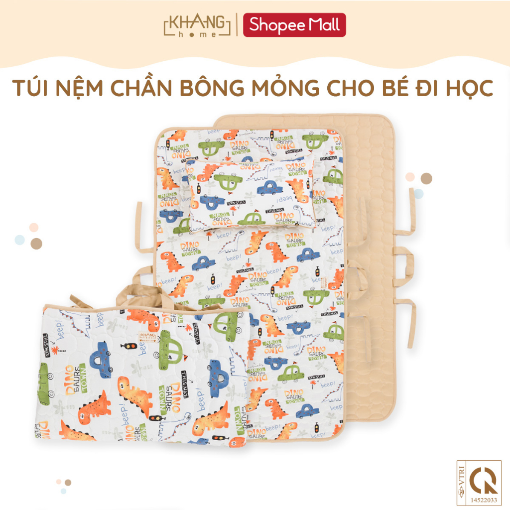 Túi Nệm Mỏng Cho Bé Đi Học Khang Home - Chần Bông Thiên Nhiên, Mỏng Nhẹ, Tiện Lợi, Bé Say Giấc An Toàn Ở Mọi Nơi