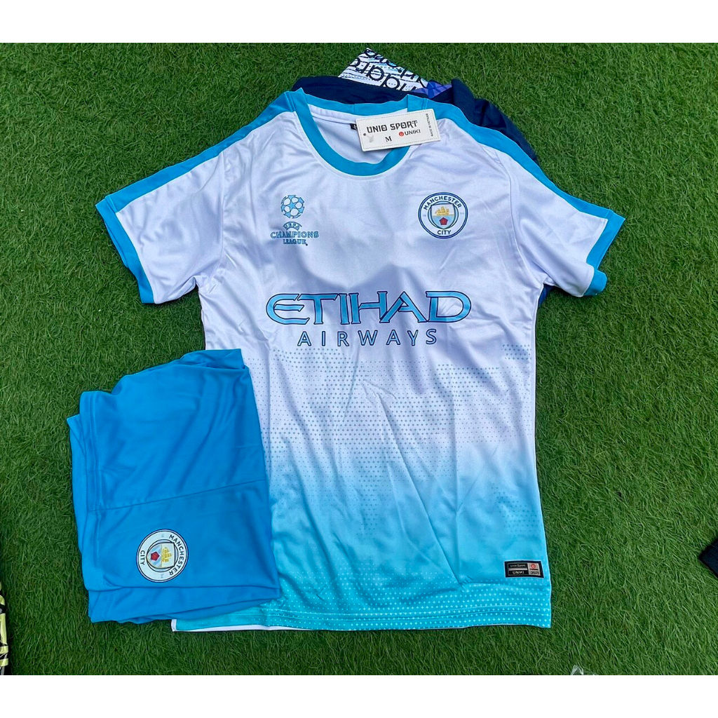 Bộ quần áo bóng đá Mancity xanh loang - In tên số áo theo yêu cầu - Hàng thun lạnh cao cấp