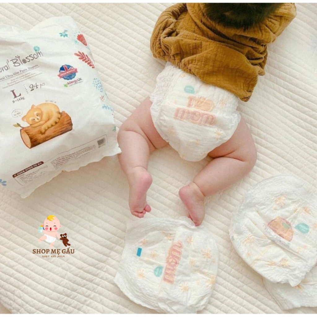 COMBO 2 bịch Bỉm dán/quần NATURAL BLOSSOM thuần chay dành cho các bé da nhạy cảm NB30/S30/M26/L24/XL22/2XL20/3XL18