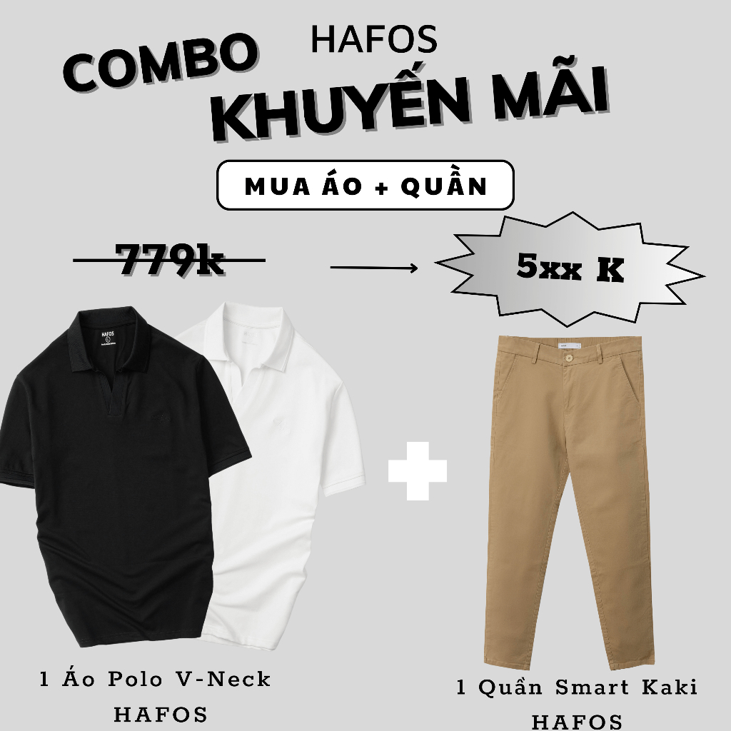 Combo Áo Polo nam cổ V và Quần dài Kaki màu BE - HAFOS