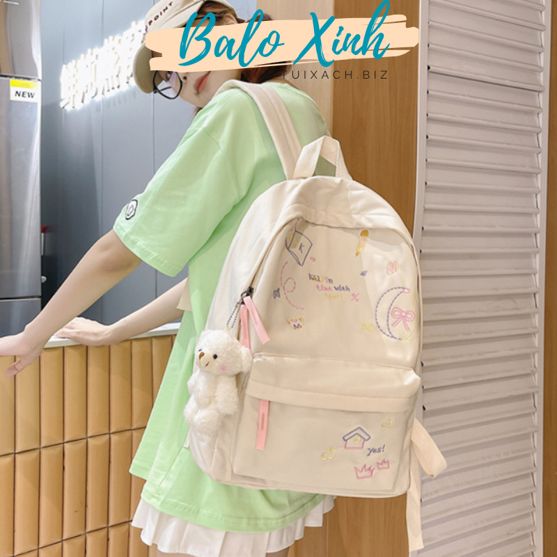 Balo đi học nữ xinh xắn cặp đi học nữ đáng yêu họa tiết thêu tay cute duyên dáng thời trang nhiều ngăn BLX10
