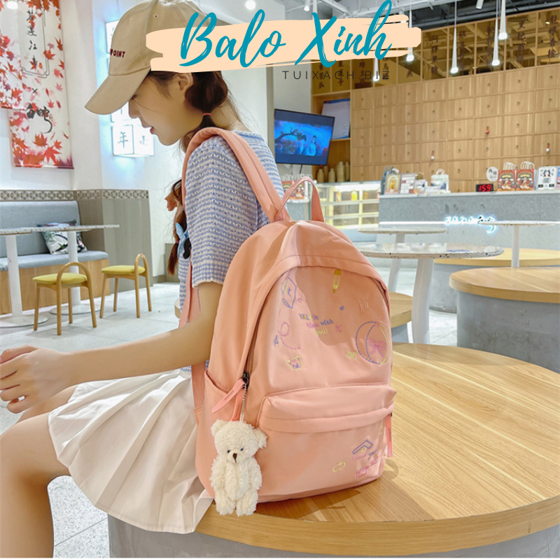 Balo đi học nữ xinh xắn cặp đi học nữ đáng yêu họa tiết thêu tay cute duyên dáng thời trang nhiều ngăn BLX10