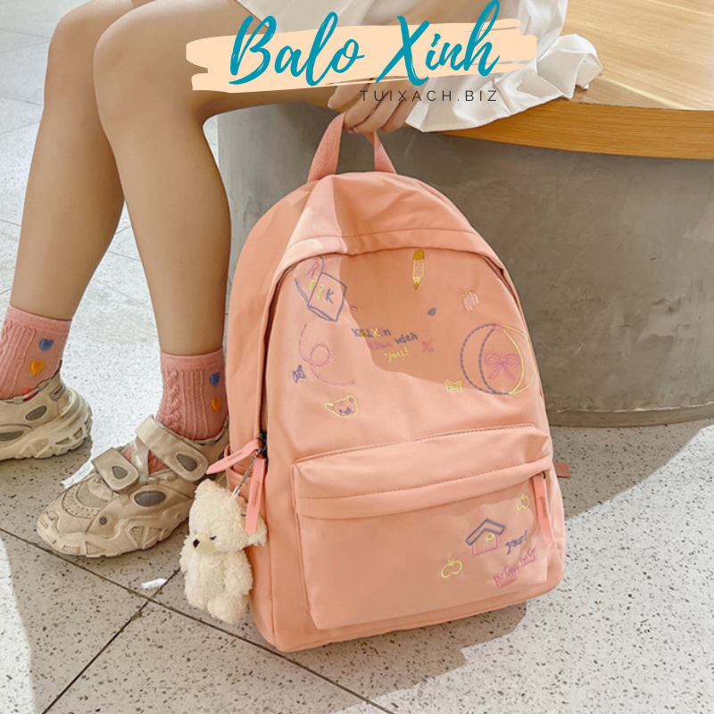 Balo đi học nữ xinh xắn cặp đi học nữ đáng yêu họa tiết thêu tay cute duyên dáng thời trang nhiều ngăn BLX10