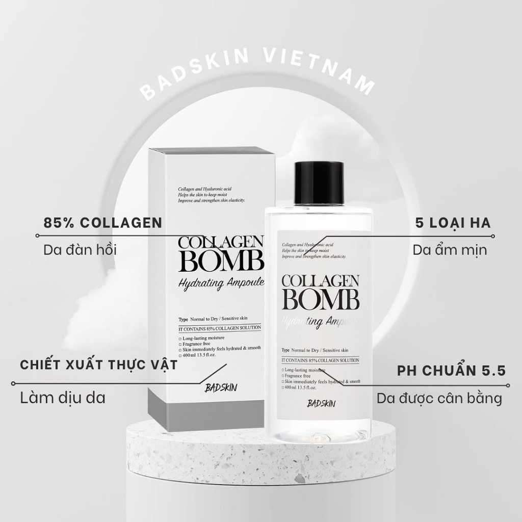 Nước hoa hồng Badskin Hyaluronic Spa Toner 500ml/ Collegen Bomb Ampoule 400ml | BigBuy360 - bigbuy360.vn