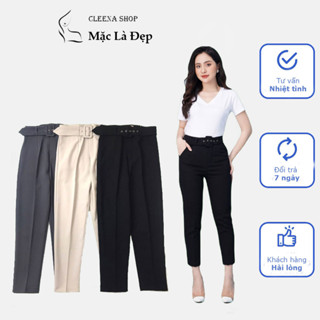 Quần baggy nữ cleenashop cạp cao kèm đai chất vitex hàn phù hợp đi học đi chơi đi làm