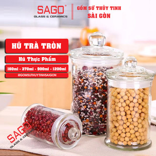 Hũ Thủy Tinh Tròn Trụ Nắp Thủy Tinh, Tùy Chọn Size