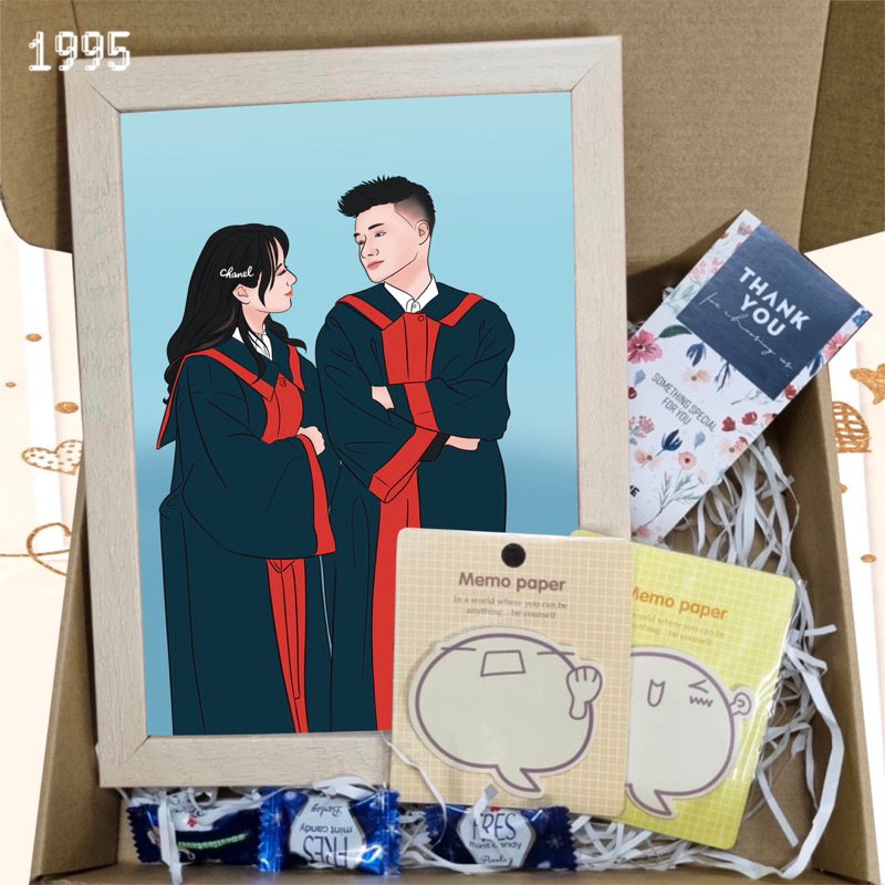 Quà Tặng Tranh Cặp Đôi Vẽ Theo Yêu Cầu Phong Cách Cute