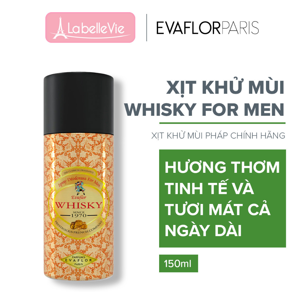 Xịt khử mùi toàn thân nam Evaflor Whisky For Men chính hãng Pháp hương tuyết tùng cho quý ông sang trọng 150ml