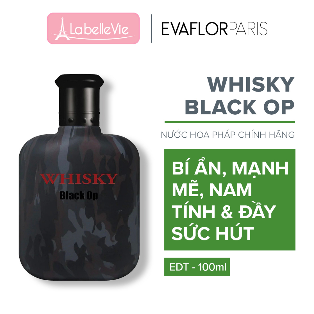 Nước hoa Evaflor Whisky Black Op chính hãng Pháp hương thơm bí ẩn, mạnh mẽ và cuốn hút dành cho nam 100ml