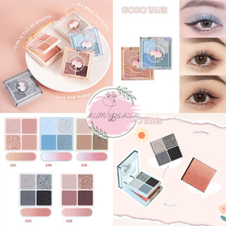 Bảng mắt Gogo Tales 4 ô 2 tầng kèm phấn má và gương tiện lợi, Gogo tales phấn mắt phấn 4 màu kèm kim tuyến mịn lì