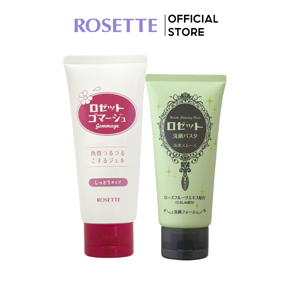 Bộ Sữa Rửa Mặt Thu Nhỏ Lỗ Chân Lông Rosette Pasta Sea Clay Smooth 120g và Tẩy Tế Bào Chết Cho Da Khô Gommage Moist 180g